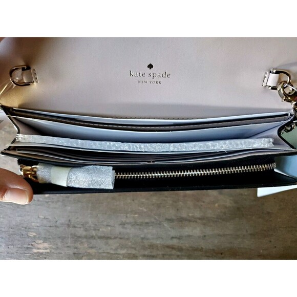 Kate Spade Grain Leather Robyn Small Flap Chain Wallet Crossbody Strap Black NWT - Picture 6 of 11